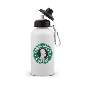 Бутылка спортивная с принтом Springfield Coffee в Петрозаводске, металл | емкость — 500 мл, в комплекте две пластиковые крышки и карабин для крепления | homer | simpsons | гомер | лого | спрингфилд | старбакс