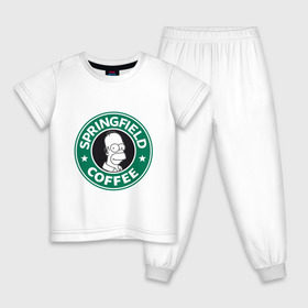 Детская пижама хлопок с принтом Springfield Coffee в Петрозаводске, 100% хлопок |  брюки и футболка прямого кроя, без карманов, на брюках мягкая резинка на поясе и по низу штанин
 | homer | simpsons | гомер | лого | спрингфилд | старбакс