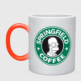 Кружка хамелеон с принтом Springfield Coffee в Петрозаводске, керамика | меняет цвет при нагревании, емкость 330 мл | homer | simpsons | гомер | лого | спрингфилд | старбакс