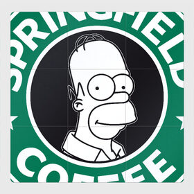 Магнитный плакат 3Х3 с принтом Springfield Coffee в Петрозаводске, Полимерный материал с магнитным слоем | 9 деталей размером 9*9 см | homer | simpsons | гомер | лого | спрингфилд | старбакс