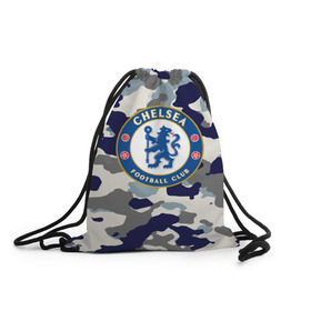 Рюкзак-мешок 3D с принтом FC Chelsea Camouflage в Петрозаводске, 100% полиэстер | плотность ткани — 200 г/м2, размер — 35 х 45 см; лямки — толстые шнурки, застежка на шнуровке, без карманов и подкладки | 