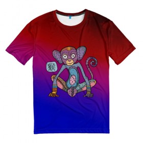Мужская футболка 3D с принтом Год обезьяны в Петрозаводске, 100% полиэфир | прямой крой, круглый вырез горловины, длина до линии бедер | 