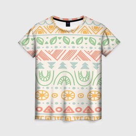 Женская футболка 3D с принтом Africa в Петрозаводске, 100% полиэфир ( синтетическое хлопкоподобное полотно) | прямой крой, круглый вырез горловины, длина до линии бедер | afrika | pattern | африка | африканские мотивы | африканские узоры | солнце | узор | этника | южный континент
