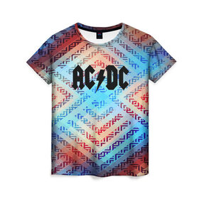 Женская футболка 3D с принтом AC/DC MUSIC в Петрозаводске, 100% полиэфир ( синтетическое хлопкоподобное полотно) | прямой крой, круглый вырез горловины, длина до линии бедер | logo | music | pop | rock | usa | альтернатива | америка | металл | музыка | музыкальный | поп | рок
