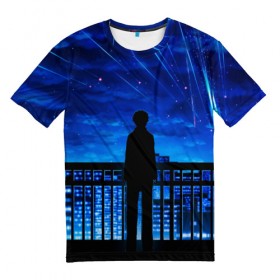 Мужская футболка 3D с принтом Anime в Петрозаводске, 100% полиэфир | прямой крой, круглый вырез горловины, длина до линии бедер | Тематика изображения на принте: anime | your name | аниме | твое имя