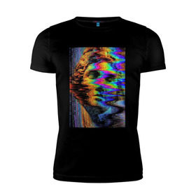 Мужская футболка премиум с принтом Pixel art в Петрозаводске, 92% хлопок, 8% лайкра | приталенный силуэт, круглый вырез ворота, длина до линии бедра, короткий рукав | Тематика изображения на принте:  vaporwave | вебпанк | пиксель | скульптура