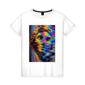Женская футболка хлопок с принтом Pixel art в Петрозаводске, 100% хлопок | прямой крой, круглый вырез горловины, длина до линии бедер, слегка спущенное плечо |  vaporwave | вебпанк | пиксель | скульптура