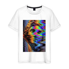 Мужская футболка хлопок с принтом Pixel art в Петрозаводске, 100% хлопок | прямой крой, круглый вырез горловины, длина до линии бедер, слегка спущенное плечо. |  vaporwave | вебпанк | пиксель | скульптура