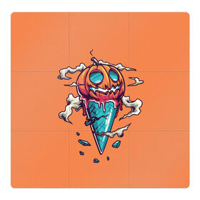 Магнитный плакат 3Х3 с принтом Тыквенное мороженое в Петрозаводске, Полимерный материал с магнитным слоем | 9 деталей размером 9*9 см | день всех святых | мороженое | морожка | оранжевый | рожок | светильник джека | тыква | хеллоуин | хэллоуин