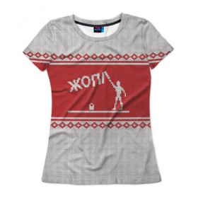 Женская футболка 3D с принтом Хулиган в Петрозаводске, 100% полиэфир ( синтетическое хлопкоподобное полотно) | прямой крой, круглый вырез горловины, длина до линии бедер | зима | новый год | олень | подарок | прикол | свитер | свитер с оленем
