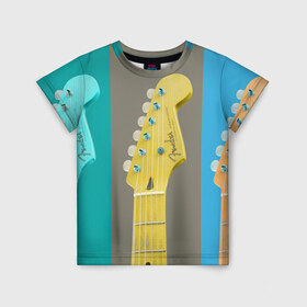 Детская футболка 3D с принтом Гитара в Петрозаводске, 100% гипоаллергенный полиэфир | прямой крой, круглый вырез горловины, длина до линии бедер, чуть спущенное плечо, ткань немного тянется | guitar | music | piano | гитара | музыка | ноты | пианино