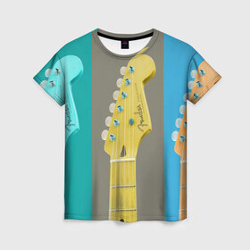 Женская футболка 3D с принтом Гитара в Петрозаводске, 100% полиэфир ( синтетическое хлопкоподобное полотно) | прямой крой, круглый вырез горловины, длина до линии бедер | guitar | music | piano | гитара | музыка | ноты | пианино