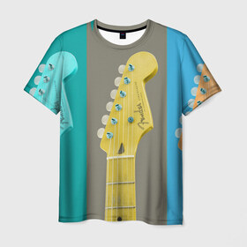Мужская футболка 3D с принтом Гитара в Петрозаводске, 100% полиэфир | прямой крой, круглый вырез горловины, длина до линии бедер | guitar | music | piano | гитара | музыка | ноты | пианино