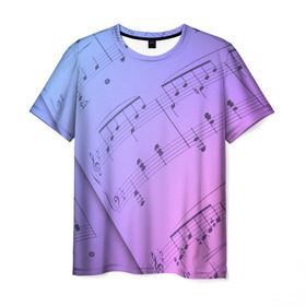 Мужская футболка 3D с принтом Ноты в Петрозаводске, 100% полиэфир | прямой крой, круглый вырез горловины, длина до линии бедер | guitar | music | piano | гитара | музыка | ноты | пианино