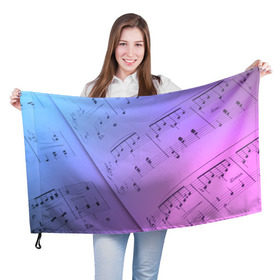 Флаг 3D с принтом Ноты в Петрозаводске, 100% полиэстер | плотность ткани — 95 г/м2, размер — 67 х 109 см. Принт наносится с одной стороны | guitar | music | piano | гитара | музыка | ноты | пианино