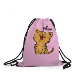 Рюкзак-мешок 3D с принтом Meow !! в Петрозаводске, 100% полиэстер | плотность ткани — 200 г/м2, размер — 35 х 45 см; лямки — толстые шнурки, застежка на шнуровке, без карманов и подкладки | cat | pussy | smile | киска | котёнок | кошка | мяу | улыбка