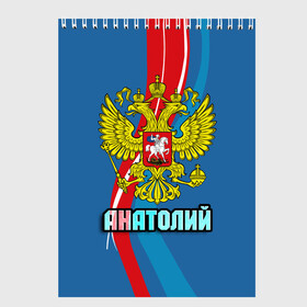 Скетчбук с принтом Герб Анатолий в Петрозаводске, 100% бумага
 | 48 листов, плотность листов — 100 г/м2, плотность картонной обложки — 250 г/м2. Листы скреплены сверху удобной пружинной спиралью | Тематика изображения на принте: анатолий | герб | имена | орел | патриот | россия | страна | толик | толя