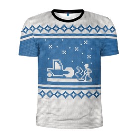 Мужская футболка 3D спортивная с принтом Свитер с Оленем в Петрозаводске, 100% полиэстер с улучшенными характеристиками | приталенный силуэт, круглая горловина, широкие плечи, сужается к линии бедра | зима | новый год | олень | подарок | прикол | свитер | свитер с оленем
