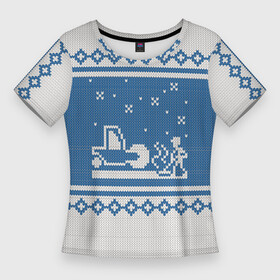 Женская футболка 3D Slim с принтом Свитер с Оленем в Петрозаводске,  |  | зима | новый год | олень | подарок | прикол | свитер | свитер с оленем
