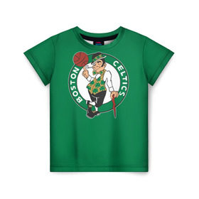 Детская футболка 3D с принтом Boston Celtics в Петрозаводске, 100% гипоаллергенный полиэфир | прямой крой, круглый вырез горловины, длина до линии бедер, чуть спущенное плечо, ткань немного тянется | Тематика изображения на принте: boston | boston celtics | celtics | nba | баскетбол | бостон | нба | селтикс