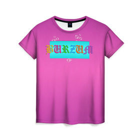Женская футболка 3D с принтом Burzum в Петрозаводске, 100% полиэфир ( синтетическое хлопкоподобное полотно) | прямой крой, круглый вырез горловины, длина до линии бедер | band | burzum | fun | logo | metal | music | rock | группа | детский | метал | музыка | прикол | розовый | рок