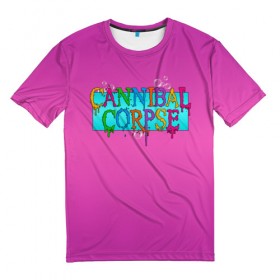 Мужская футболка 3D с принтом Cannibal Corpse в Петрозаводске, 100% полиэфир | прямой крой, круглый вырез горловины, длина до линии бедер | band | cannibal corpse | fun | logo | metal | music | rock | группа | детский | метал | музыка | прикол | розовый | рок