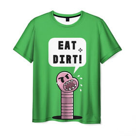 Мужская футболка 3D с принтом Ешь грязь! в Петрозаводске, 100% полиэфир | прямой крой, круглый вырез горловины, длина до линии бедер | eat dirt | грозный | грязь | жри | землю | мультяшка | насекомое | пасть | червь | червяк