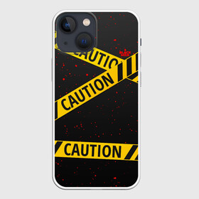 Чехол для iPhone 13 mini с принтом Caution Style в Петрозаводске,  |  | blood | caution | street | tape | urban | брызги | кровь | лента | опасный | скотч | улица | урбан