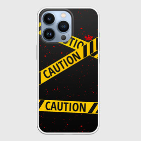 Чехол для iPhone 13 Pro с принтом Caution Style в Петрозаводске,  |  | blood | caution | street | tape | urban | брызги | кровь | лента | опасный | скотч | улица | урбан