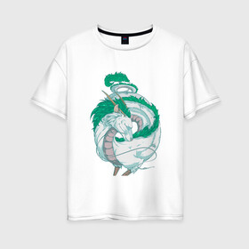 Женская футболка хлопок Oversize с принтом Хаку в Петрозаводске, 100% хлопок | свободный крой, круглый ворот, спущенный рукав, длина до линии бедер
 | аниме | миядзаки | унесенные призраками