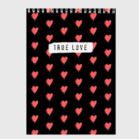 Скетчбук с принтом True Love в Петрозаводске, 100% бумага
 | 48 листов, плотность листов — 100 г/м2, плотность картонной обложки — 250 г/м2. Листы скреплены сверху удобной пружинной спиралью | Тематика изображения на принте: 14 февраля | love | valentine | день святого валентина | любовь | сердечки