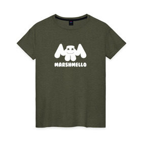 Женская футболка хлопок с принтом Marshmello в Петрозаводске, 100% хлопок | прямой крой, круглый вырез горловины, длина до линии бедер, слегка спущенное плечо | edm | marshmello