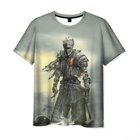 Мужская футболка 3D с принтом Dark Souls в Петрозаводске, 100% полиэфир | прямой крой, круглый вырез горловины, длина до линии бедер | Тематика изображения на принте: dark | souls | дракон | души | игра | лордран | темные