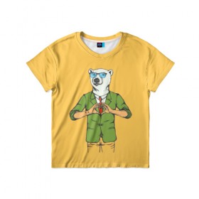 Детская футболка 3D с принтом Медведь Хипстер Love в Петрозаводске, 100% гипоаллергенный полиэфир | прямой крой, круглый вырез горловины, длина до линии бедер, чуть спущенное плечо, ткань немного тянется | hipster | love | story | животные | любовь | медведь | хипстер | человек