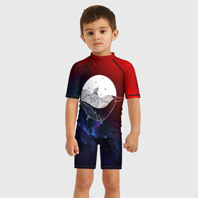 Детский купальный костюм 3D с принтом Кит в Петрозаводске, Полиэстер 85%, Спандекс 15% | застежка на молнии на спине | space | star | животные | звезды | космос | море | штурвал