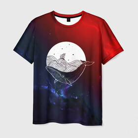Мужская футболка 3D с принтом Кит в Петрозаводске, 100% полиэфир | прямой крой, круглый вырез горловины, длина до линии бедер | Тематика изображения на принте: space | star | животные | звезды | космос | море | штурвал