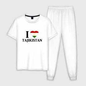 Мужская пижама хлопок с принтом Я люблю Таджикистан в Петрозаводске, 100% хлопок | брюки и футболка прямого кроя, без карманов, на брюках мягкая резинка на поясе и по низу штанин
 | tajik | tajikisan | tj | tjk | таджик | таджики | таджикистан | точикон