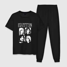 Мужская пижама хлопок с принтом Группа Led Zeppelin в Петрозаводске, 100% хлопок | брюки и футболка прямого кроя, без карманов, на брюках мягкая резинка на поясе и по низу штанин
 | led | led zeppelin | блюз | группа | джимми пейдж | джон генри бонэм | джон пол джонс | лед зепелен | лед зеппелин | метал | роберт плант | рок | тяжелый | фолк | хард | хардрок | хеви | хевиметал