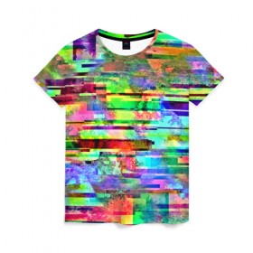 Женская футболка 3D с принтом Abstraction colorline в Петрозаводске, 100% полиэфир ( синтетическое хлопкоподобное полотно) | прямой крой, круглый вырез горловины, длина до линии бедер | glitch | глитч | глич | разноцветный | яркий