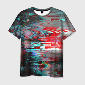 Мужская футболка 3D с принтом Абстрактное искажение в Петрозаводске, 100% полиэфир | прямой крой, круглый вырез горловины, длина до линии бедер | глитч | глич | линии | полосы | разноцветный