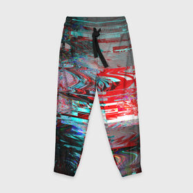Детские брюки 3D с принтом Абстрактное искажение в Петрозаводске, 100% полиэстер | манжеты по низу, эластичный пояс регулируется шнурком, по бокам два кармана без застежек, внутренняя часть кармана из мелкой сетки | глитч | глич | линии | полосы | разноцветный
