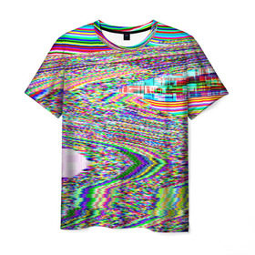 Мужская футболка 3D с принтом Точечная психоделика в Петрозаводске, 100% полиэфир | прямой крой, круглый вырез горловины, длина до линии бедер | глитч | глич | полосы | разводы