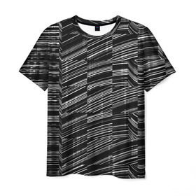 Мужская футболка 3D с принтом Серая штриховка в Петрозаводске, 100% полиэфир | прямой крой, круглый вырез горловины, длина до линии бедер | abstraction | color | optical | pattern | tie dye | абстракция | краска | краски | линии | оптический | паттерн | полосы | психоделика | узор