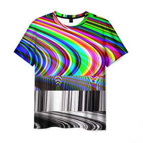 Мужская футболка 3D с принтом Psyhodelic style в Петрозаводске, 100% полиэфир | прямой крой, круглый вырез горловины, длина до линии бедер | abstraction | color | optical | pattern | tie dye | абстракция | краска | краски | линии | оптический | паттерн | полосы | психоделика | узор