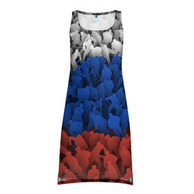 Платье-майка 3D с принтом Флаг России из хоккеистов в Петрозаводске, 100% полиэстер | полуприлегающий силуэт, широкие бретели, круглый вырез горловины, удлиненный подол сзади. | зима | лед | олимпиада | россия | сборная | спорт | триколор | хокей | хоккеист | хоккей | чемпионат
