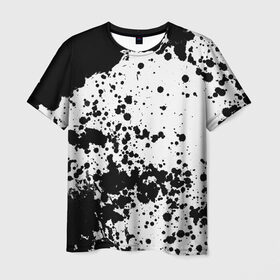 Мужская футболка 3D с принтом Черно-белые капли в Петрозаводске, 100% полиэфир | прямой крой, круглый вырез горловины, длина до линии бедер | abstraction | watercolor | абстракция красок | акварель | брызги красок | живопись | краска | потертость красок | размытые краски | текстуры | черно белый | яркие | яркие краски