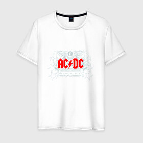 Мужская футболка хлопок с принтом AC/DC в Петрозаводске, 100% хлопок | прямой крой, круглый вырез горловины, длина до линии бедер, слегка спущенное плечо. | 
