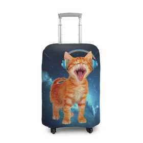 Чехол для чемодана 3D с принтом Котёнок в наушниках в Петрозаводске, 86% полиэфир, 14% спандекс | двустороннее нанесение принта, прорези для ручек и колес | кот | кошка | музыка