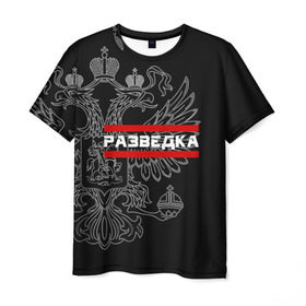 Мужская футболка 3D с принтом Разведка в Петрозаводске, 100% полиэфир | прямой крой, круглый вырез горловины, длина до линии бедер | герб | орел | разведвойска | разведчик | россия | рф | черный