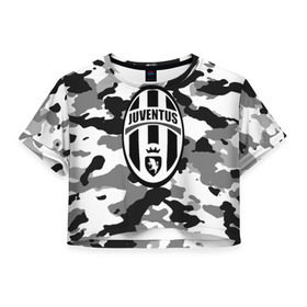 Женская футболка 3D укороченная с принтом FC Juventus Camouflage в Петрозаводске, 100% полиэстер | круглая горловина, длина футболки до линии талии, рукава с отворотами | football | italia | juve | juventus | logo | sport | арт | италия | лига | лого | спорт | текстура | фк | футбол | футбольный клуб | эмблема | ювентус